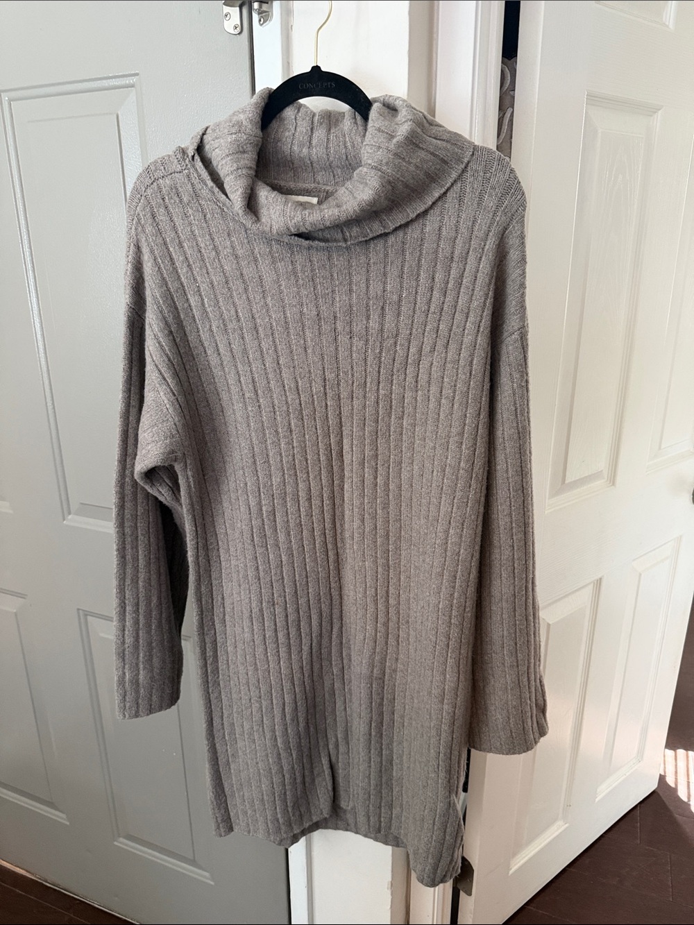 Abercrombie & Fitch Ribbed Cowl Neck Midi Dress - Gray Taupe